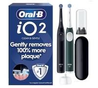Oral-B iO2 Duo Night Black and Forest Green Electric Toothbrushes, 2 Toothbrush Heads, 1 Travel Case, 1 Travel Refill Holder, Designed by Braun