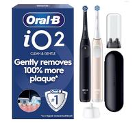 Oral-B iO2 Duo Night Black and Calm Pink Electric Toothbrushes, 2 Toothbrush Heads, 1 Travel Case, 1 Travel Refill Holder, Designed by Braun