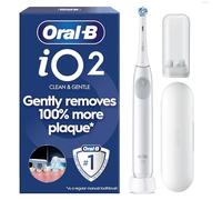 Oral-B iO2 Electric Toothbrush, 1 Gentle Care Toothbrush Head, 1 Travel Case, 1 Travel Refill Holder, Toothbrush for Adults (Simple White), Designed by Braun, 2 Pin Plug