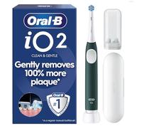 Oral-B iO2 Electric Toothbrush for Adults, Forest Green, with Travel Case | 1 Gentle Care Brush Head, Travel Case, Travel Refill Holder, Designed by Braun, UK 2 Pin Plug