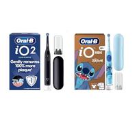 Oral-B iO2 Electric Toothbrush for Adults, Night Black, Long-Lasting Battery for Travel, Includes Gentle Care Brush Head, Travel Case and Refill Holder + iO2 Kids Stitch Edition