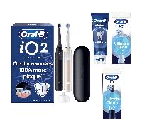 Oral-B iO2 Electric Toothbrush Night Black & Calm Pink Duo Pack - With Toothpaste - Toothbrush + 4 Toothbrush Heads