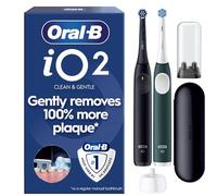 Oral-B iO2 Duo Night Black and Forest Green Electric Toothbrushes, 2 Toothbrush Heads, 1 Travel Case, 1 Travel Refill Holder, Designed by Braun
