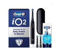 Oral-B iO2 Night Black Electric Toothbrush + Travel Case & iO Ultimate Clean Black Toothbrush Heads 2 Pack Bundle