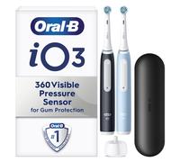 Oral-B iO3 Adult Electric Toothbrushes, Duo Pack, 2 Toothbrush Heads & 1 Travel Case, 3 Modes With Teeth Whitening, 2 Pin UK Plug, Black & Blue
