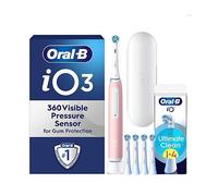 Oral-B iO3 Blush Pink Electric Toothbrush + Travel Case & iO Ultimate Clean Toothbrush Heads 4 Pack Bundle