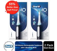 Oral-B iO3 Electric Rechargeable Toothbrush with 3 Cleaning Mode Matt Black, 2pk