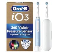 Oral-B iO3 Electric Toothbrush, Blue, with Travel Case and Spare Head | Pressure Sensor, With 2 Toothbrush Heads, Long-Lasting Battery with Travel Case for Home and Travel, UK Two Pin Plug