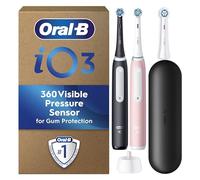 Oral-B iO 3 Dual Pack, Pink & Black Electric Toothbrushes, 3 Toothbrush Heads, 1 Travel Case, Designed by Braun