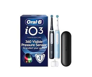Oral-B iO3 Matt Black & Ice Blue Electric Toothbrush Duo Pack, One Colour, Women One Colour