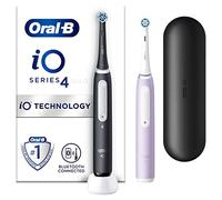 Oral-B iO4 2x Electric Toothbrushes For Adults, 2 Toothbrush Heads, Travel Case, 4 Modes With Teeth Whitening, 2 Pin UK Plug, Black & Lavender