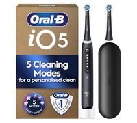 Oral-B iO 5 Black Electric Toothbrush, 2 Toothbrush Heads, 1 Travel Case, Designed by Braun