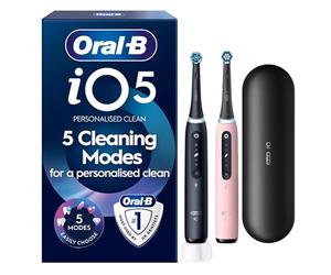 Oral-B iO5 Electric Toothbrushes for Adults, 2 Handles, Black & Pink | 2 Toothbrush Heads, Travel Case, 5 Modes, Teeth Whitening, UK 2 Pin Plug