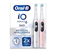 Oral-B iO6 2x Electric Toothbrushes For Adults, 2 Handles, 2 Toothbrush Heads, 5 Modes with Teeth Whitening, UK 2 Pin Plug, White and Pink