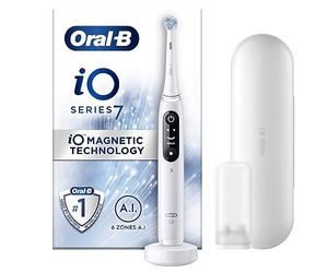 Oral-B iO7 Electric Toothbrushes For Adults, Christmas Gifts For Women / Him, App Connected Handle, 1 Toothbrush Head & Travel Case, 5 Modes with Teeth Whitening, White