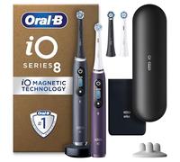 Oral-B iO8 2x Electric Toothbrushes For Adults, App Connected Handles, 4 Toothbrush Heads, 1 Travel Case, Toothbrush Head Holder, 6 Modes, 2 Pin UK Plug, Black/Violet