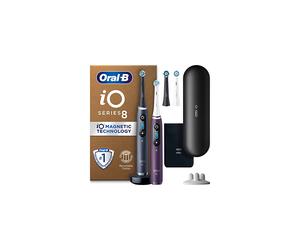 Oral-B iO8 2x Electric Toothbrushes For Adults, Fathers Day Gifts For Him/Her, App Connected Handles, 4 Toothbrush Heads, 1 Travel Case, Black/Violet