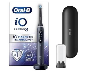 Oral-B iO8 Electric Toothbrushes For Adults, App Connected Handle, 1 Toothbrush Head & Travel Case, 6 Modes with Teeth Whitening, 2 Pin UK Plug, Black