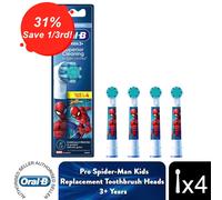 Oral-B Kids Replacement Toothbrush Heads Extra Soft - Spiderman, Pack of 4
