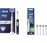 Oral-B Pro 1 Black & Pink Electric Toothbrush Duo Pack + Oral-B Pro Cross Action Electric Toothbrush Heads 4 Pack Bundle