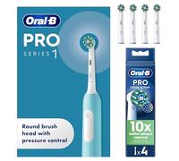 Oral-B Pro 1 Blue Electric Toothbrush + Oral-B Pro Cross Action Electric Toothbrush Heads 4 Pack Bundle