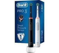 Oral-B Pro 3 3900 electric toothbrush/electric toothbrush, double pack & 3 attachment brushes, with 3 brushing modes and visual 360° pressure control for dental care, gift man/woman, white/black