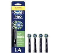 Oral-B Pro Cross Action Electric Toothbrush Head, Electric Toothbrush Heads, X-Shape and Angled Bristles for Deeper Plaque Removal, Pack of 4 Toothbrush Heads, Black, Replacement Heads