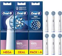 Oral-B Pro Sensitive Clean Electric Toothbrush Head, X-Shaped & Extra Soft Bristles for Gentle Brushing & Plaque Removal, Pack of 6 Toothbrush Heads, White