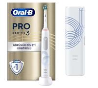 Oral-B Pro Series 3 Electric Toothbrush, 1 Replacement Brush, 3 Cleaning Modes and Visual 360° Pressure Control for Dental Care, Travel Case, Special Edition, Designed by Braun, White