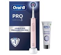 Oral-B Pro 3 Electric Toothbrushes For Adults With Smart Pressure Sensor, Mothers Day Gifts For Her / Him, 1 Toothbrush Head, 1 3D White Whitening Restore Toothpaste, 75 ml, 2 Pin UK Plug, Pink