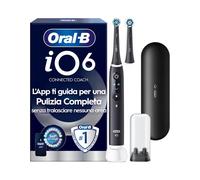 Oral-B Rechargeable Electric Toothbrush 6 Black, 2 Journey Case Replacement Heads, Pressure Sensor Head Door