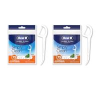 Oral-B Simply Clean Floss Picks - Remove Plaque - Interdental Flossing Sticks for Tight Spaces - Mint Flavour - 75 Sticks per Pack (Pack of 2)