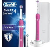 Oral-B Smart 4 3D White Electric Toothbrushes For Adults, Mothers Day Gifts For Her / Him, App Connected Handle, 2 Toothbrush Heads & Travel Case, 3 Modes, Teeth Whitening, 2 Pin UK Plug, Pink