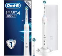 Oral-B Smart 4 4000N CrossAction Electric Toothbrush Rechargeable, White App Connected Handle, 3 Modes, Pressure Sensor, 2 Toothbrush Heads, Travel