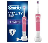 Oral-B Vitality Plus Electric Toothbrush, 1 Handle, 2 3D White Toothbrush Heads, 1 Mode with 2D Cleaning, 2 Pin UK Plug, Pink & Blue