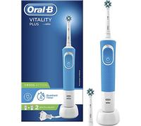 Oral-B Vitality Plus Electric Toothbrush, 1 Handle, 2 Cross Action Toothbrush Heads, 1 Mode with 2D Cleaning, 2 Pin UK Plug, Blue & White