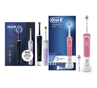 Oral-B Vitality Pro 2X Electric Toothbrushes, 2 Toothbrush Heads & Vitality Plus Electric Toothbrush, 1 Handle, 2 3D White Toothbrush Heads, 1 Mode with 2D Cleaning, 2 Pin UK Plug, Pink & Blue