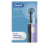 Oral-B Vitality Pro Adult Electric Toothbrushes, Duo Pack, 2 Toothbrush Heads, 3 Brushing Modes Including Sensitive Plus, 2 Pin UK Plug, Black & Purple