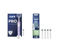 Oral-B Vitality Pro Electric Toothbrush, 1 Handle, 2 Toothbrush Heads, 3 Brushing Modes, 2 Pin UK Plug, Purple + 4 Oral-B Pro Cross Action Electric Toothbrush Heads