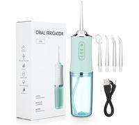 Oral Irrigator Portable Water Flosser, USB Rechargeable Water Jet Tooth Pick + 4 Jet Tip 3 Modes Waterproof Teeth Cleaner, 220ml 3 Modes IPX7 1400rpm Teeth Cleaning (Green)