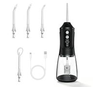 Oral Irrigator Test Winner 2025 with 4 Nozzles, 380 ml Water Tank, Wireless Electric, 3 Modes Water Flosser Interdental Cleaner, Oral Care, IPX7 Waterproof, for Home and Travel (Black)