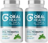 Oral Probiotics for Mouth Bad Breath Treatment for Adults Chronic Halitosis; Dentist Formulated Dental Probiotics for Teeth and Gums Health with BLIS K12 M18, 60 Chewable Oral Health Tablets, Mint 2pk