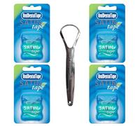 Oral Satin Tape 25m, Waxed Mint Flavoured Dental Floss, Pack of 4, Wide Ribbon Design for Oral Care with Tongue Scraper