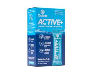 Oralade® ACTIVE+ White Fish 50ml LIQUID CONCENTRATE (LC) is a highly palatable drink that provides fast, effective hydration for dogs when they need it most.