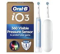 OralB iO3 Electric Toothbrush for Adults, Ice Blue Pressure Sensor, with 2 T...