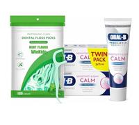 OralB Sensitivity & Gum Calm- 2Pack - Sensitive Toothpaste Bundle. Teeth Cleaning Kits with Oral b Toothpaste with WinKido 100 Dental Floss, Mint Floss Sticks Dental Picks.