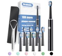 ORALEXIS Electric Toothbrush for Adults and Kids, with Tongue Scraper and 8 Brush Heads, One Fast Charge Last 120 Days, 40000 VPM Deep Clean, Sonic Travel Toothbrush