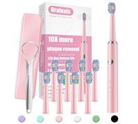 ORALEXIS Electric Toothbrush for Adults and Kids, with Tongue Scraper and 8 Brush Heads, One Fast Charge Last 120 Days, 40000 VPM Deep Clean, Sonic Travel Toothbrush - Pink