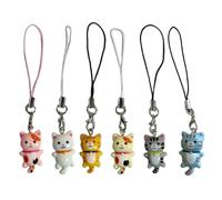 OralGos 6 Pieces/Set Lovely Cat Phone Accessory Keychain with Cartoon Cat Pendant Mobile Phone Hangings Pendant Decoration