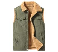 Oralidera Men's Corduroy Gilet Fleece Body Warmer Waistcoat Sleeveless Cord Gilet Winter Warm Thick Countrywear Quilted Vests, Green, L